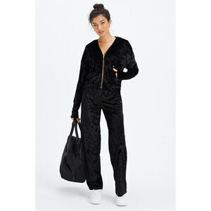 Fabletics Crushed Velour Zip Up Hoodie black medium new